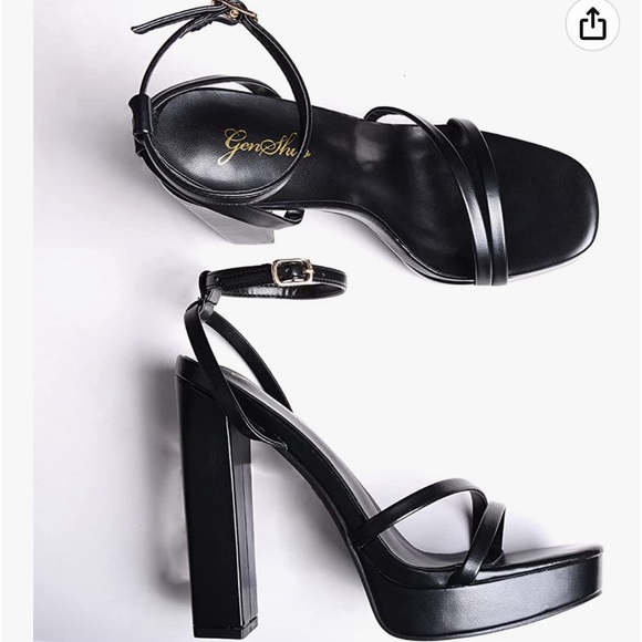 GENSHUO Women's Platform Chunky High Heels - Picture 3 of 4